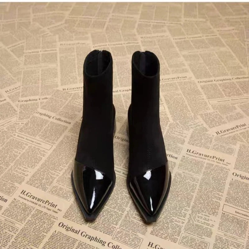 Ankle Boots Women Chunky Mid Heels Suede Shoes Woman Pointed Toe 2026 Trend Winter New Goth Walking Snow Chelsea