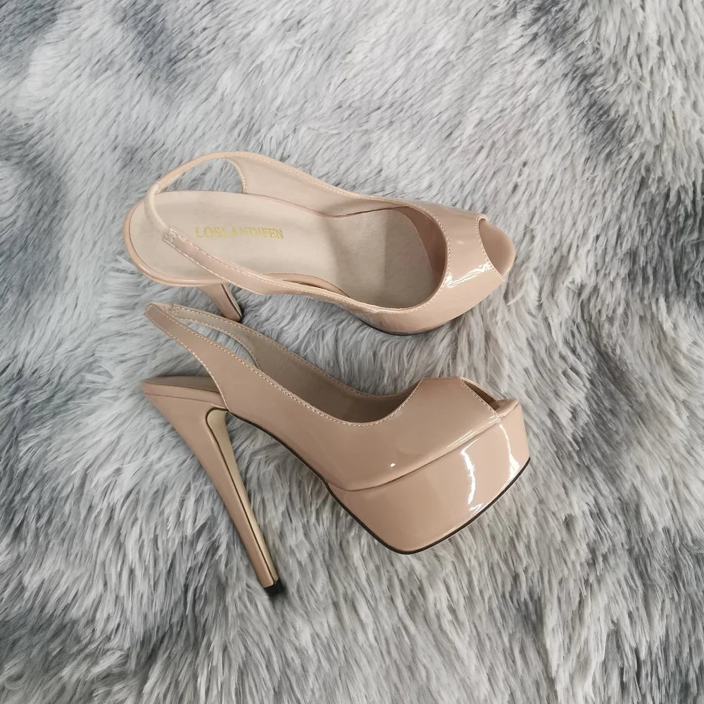 Women Sexy Pumps Stilettos 14CM Platform Super High Heels Open Toe Sandals Gladiator Party Dress Wedding Shoes Large Size 43