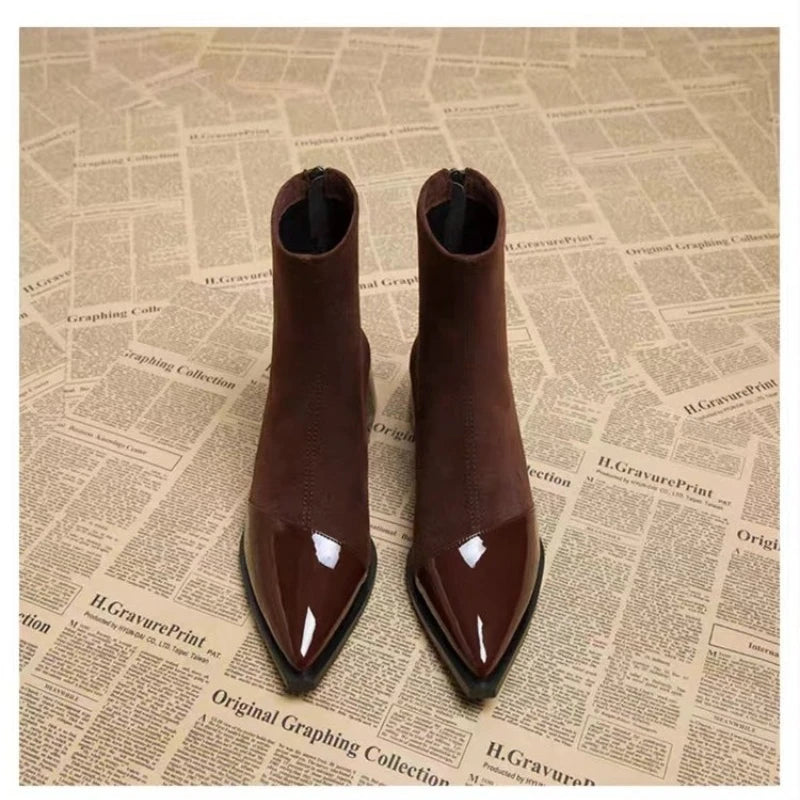 Ankle Boots Women Chunky Mid Heels Suede Shoes Woman Pointed Toe 2026 Trend Winter New Goth Walking Snow Chelsea